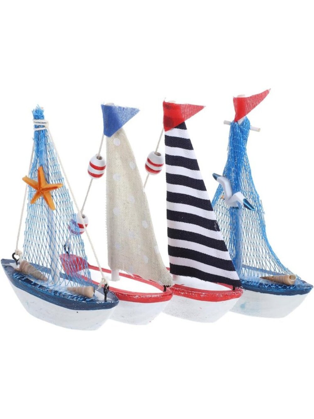 4pcs Wooden Mini Sailboat Models - Nautical Decor for Beach Weddings & Home